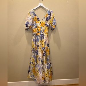 & OTHER STORIES LINEN BLEND BUSTIER MIDI DRESS IN FLORAL